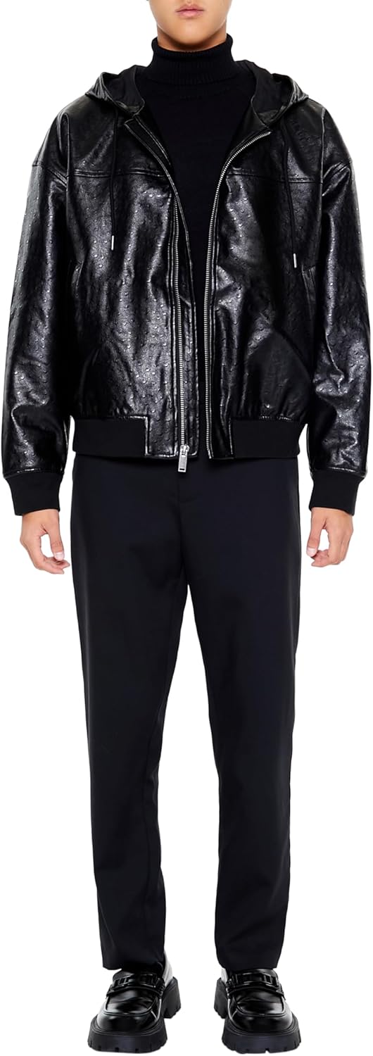 Forever 21 mens Hooded Faux Leather Bomber Jacket - Image 2