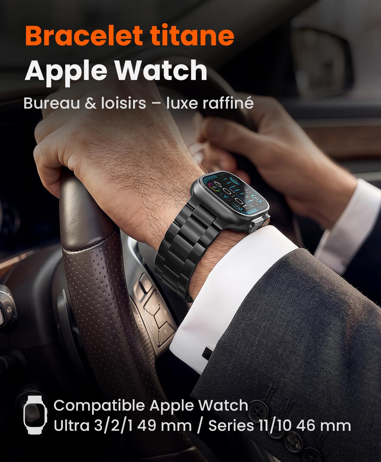 Bracelet en titane de grade 5 pour Apple Watch Ultra 3/2/1 49 mm et Series 11/10 46 mm, bracelet de montre Ultra 3 réglable sans outil pour homme avec fermoir papillon sécurisé