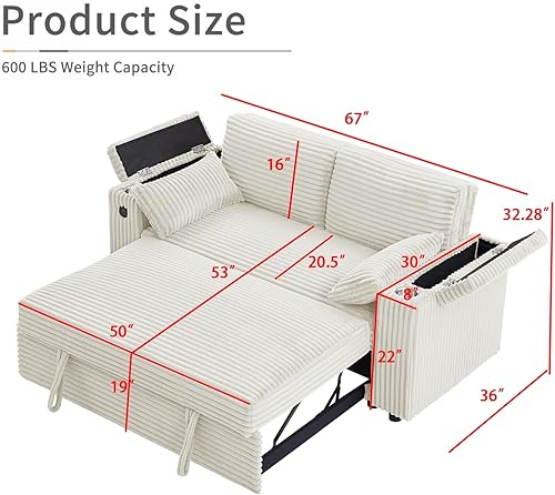 Miniatura 130 de sofá cama de terciopelo de 58 pulgadas, convertible 3 en 1 con bolsa de almacenamiento y respaldo ajustable, perfecto para espacios pequeños, sala 7