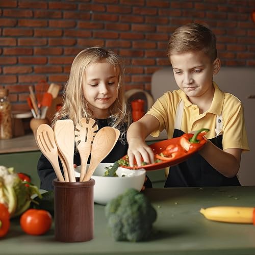 Miniatura 4 de GinSent Cucharas de madera para cocinar, cucharas de madera de agarre cómodo de 14 pulgadas, 5 utensilios de cocina de madera para agitar, raspar,