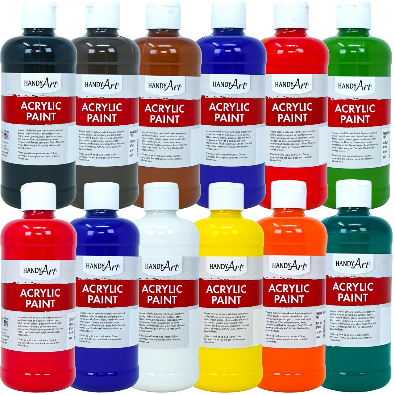 Peinture acrylique primaire grand format Handy Art, le lot de 12 pintes idéal