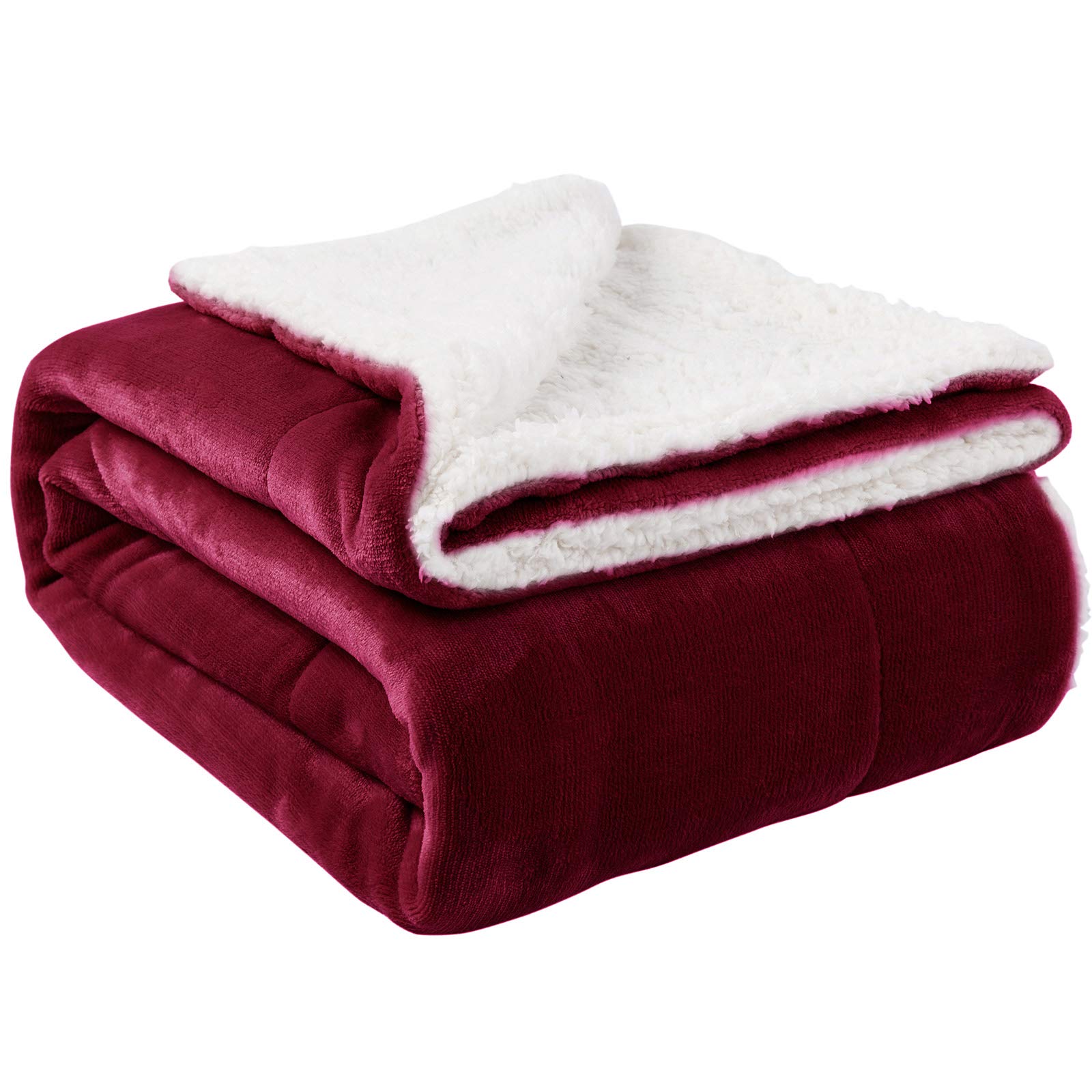 nanpiper sherpa blanket twin thick warm blanket for winter, super soft fuzzy flannel fleece/wool like reversible velvet plush (wine red, twin size 60"x80")