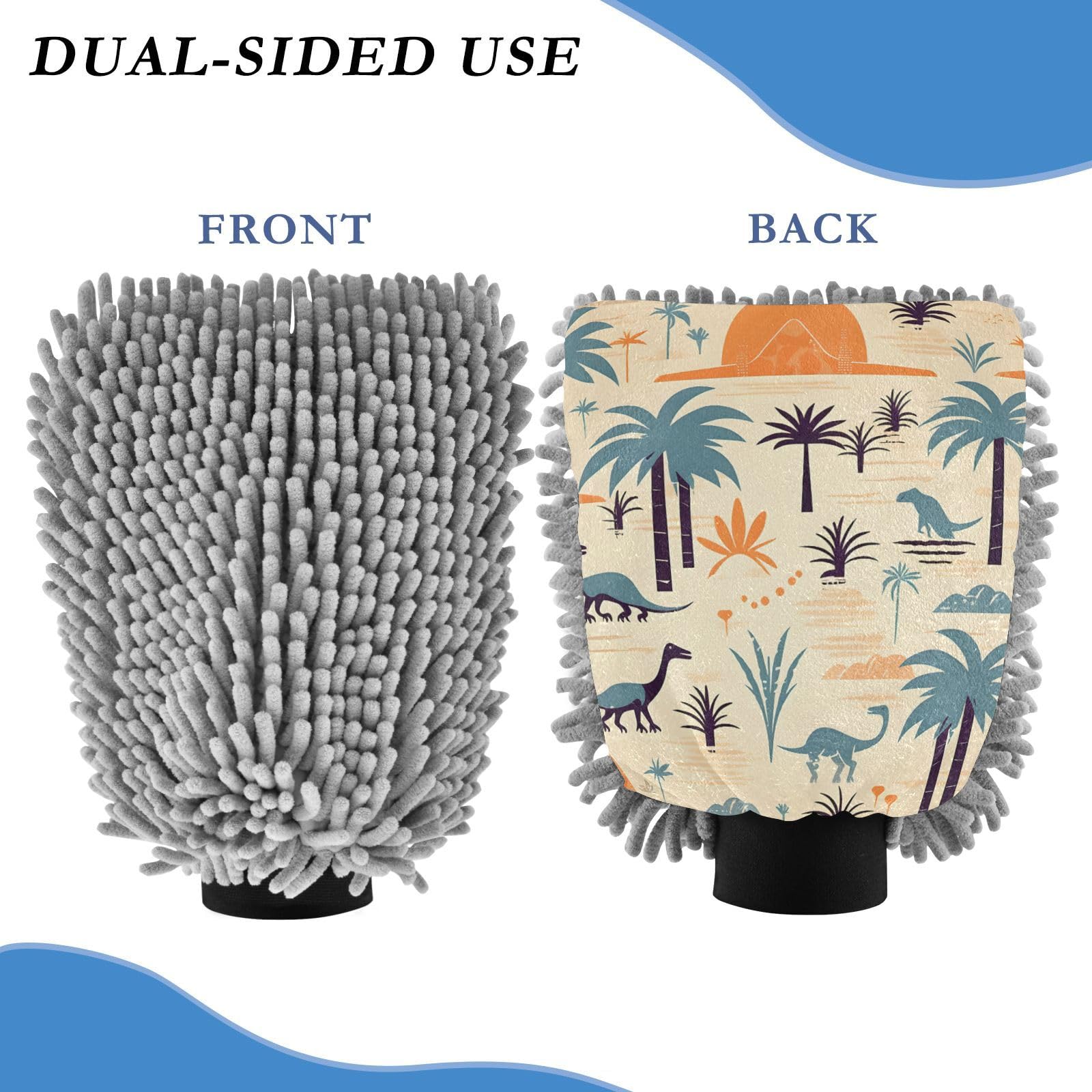 IOACIY Absorbent Microfiber Car Wash Drying Mitts, 2 Pack, Scratch-Free & Lint-Free, Rich Foam, Highly Absorbent, Double Sided, Wash Mitt Perfect for Car Washing, M, Cute Dinosaur (2)