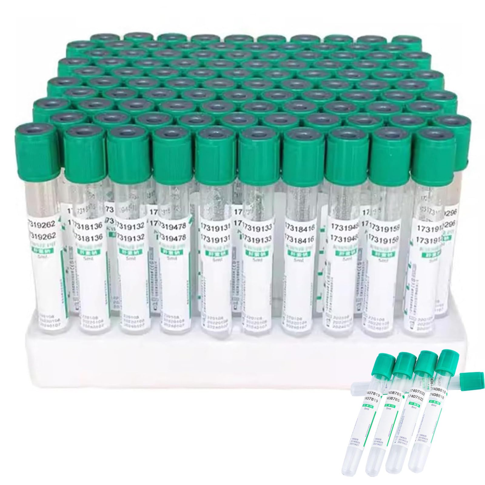 Szklane probówki do pobierania krwi, 3 ml i 5 ml probówki próżniowe z zakrętkami do próbek laboratoryjnych, 100 szt. heparyny litowej