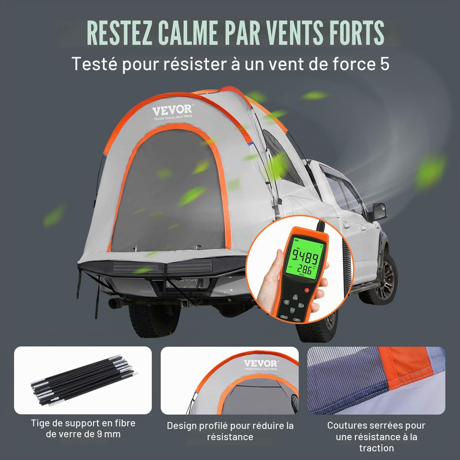 VEVOR Tente de lit de camion, tente de camionnette avec couche de pluie et sac de transport, tente de camion double couche imperméable pour camping, camping, voyage, activités de plein air