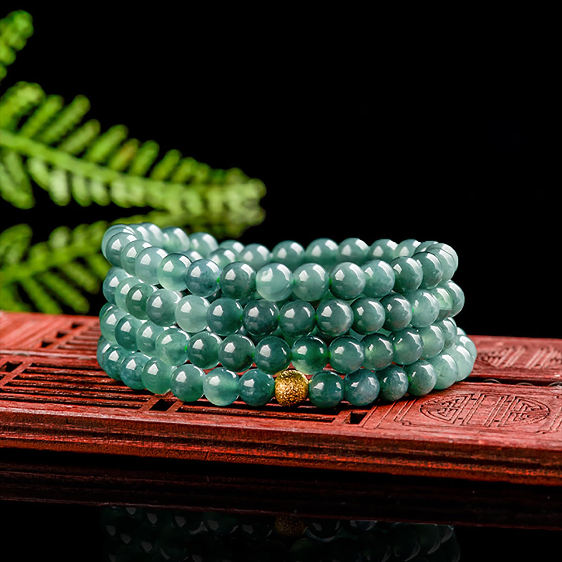 Pulsera de Jade Feng Shui Pulsera de Riqueza FEI Cui Jade Pulsera de Cristal Multicapa Jadeit Brazalete Espiritual Lujoso Joyería de Piedra Natural Chakra Cuenta Dorada Prosperidad Suerte/2202