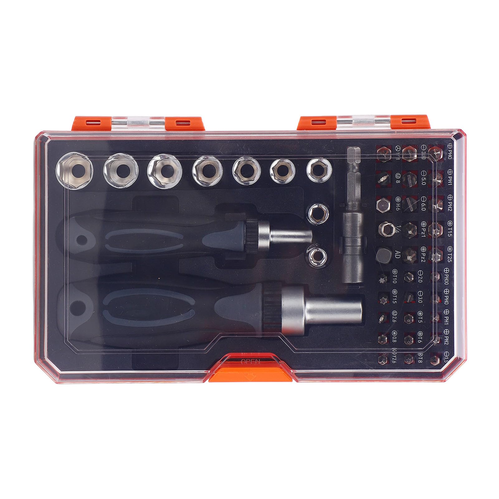 Juego de destornilladores 42 en 1 con funda, juego de destornilladores de trinquete Cr V, mango ajustable, kits de herramientas de reparación del hogar para reparar dispositivos electrónicos, gafas