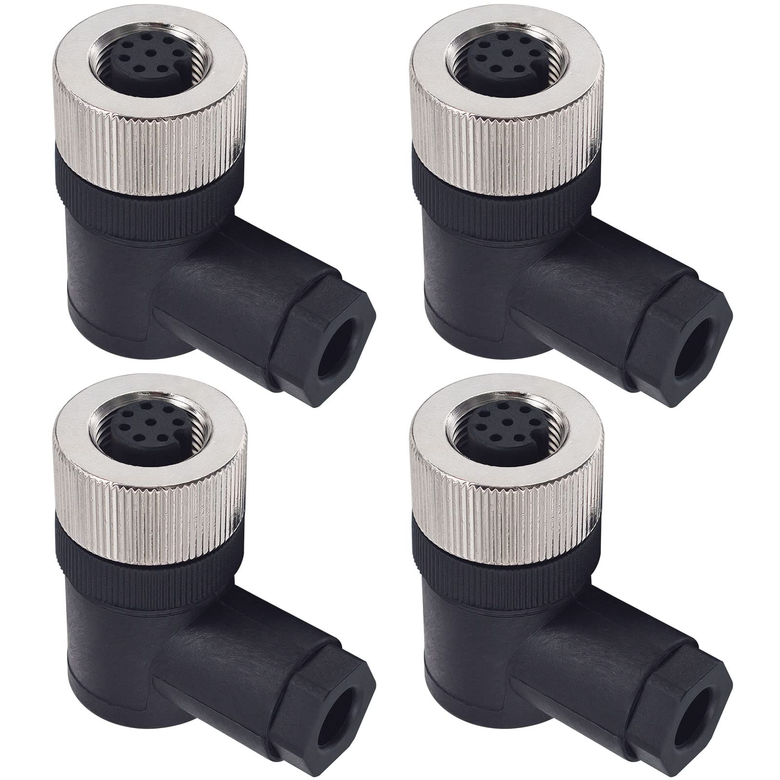 Lonlonty M12 8-Pin Aviation Connector Sockets, 90 Degree Female Panel Mount Industrial Plug