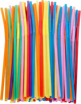 100 Pcs Colorful Straws Disposable, Extra Long Straws, Flexible Plastic, for Party Decorations, Multicolor, 10.5x0.23inch