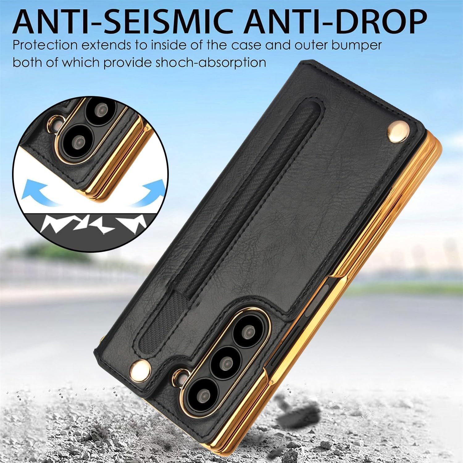 for Samsung Galaxy Z Fold 5 Wallet Case with S-Pen Holder and Credit Card Holder, Built-in Front Screen Flim Protector,Luxurious Leather Magnetic Clasp Kickstand.(Black)