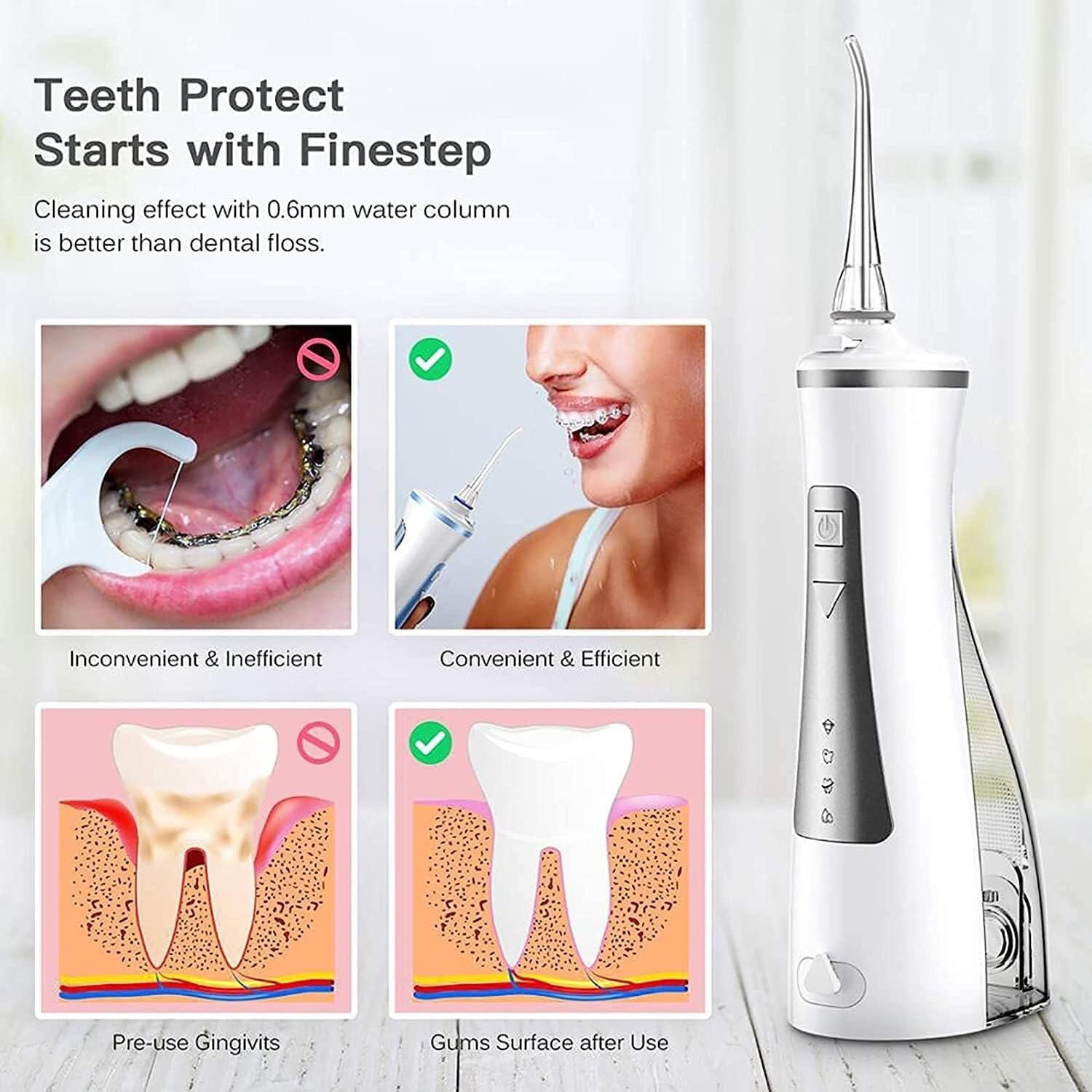 Water Flosser Cordless for Teeth, 250ML Professional Dental Oral Irrigator, Portable and Rechargeable IPX7 Waterproof Powerful Battery Life Teeth Cleaner for Home Travel, Braces and Bridges Car