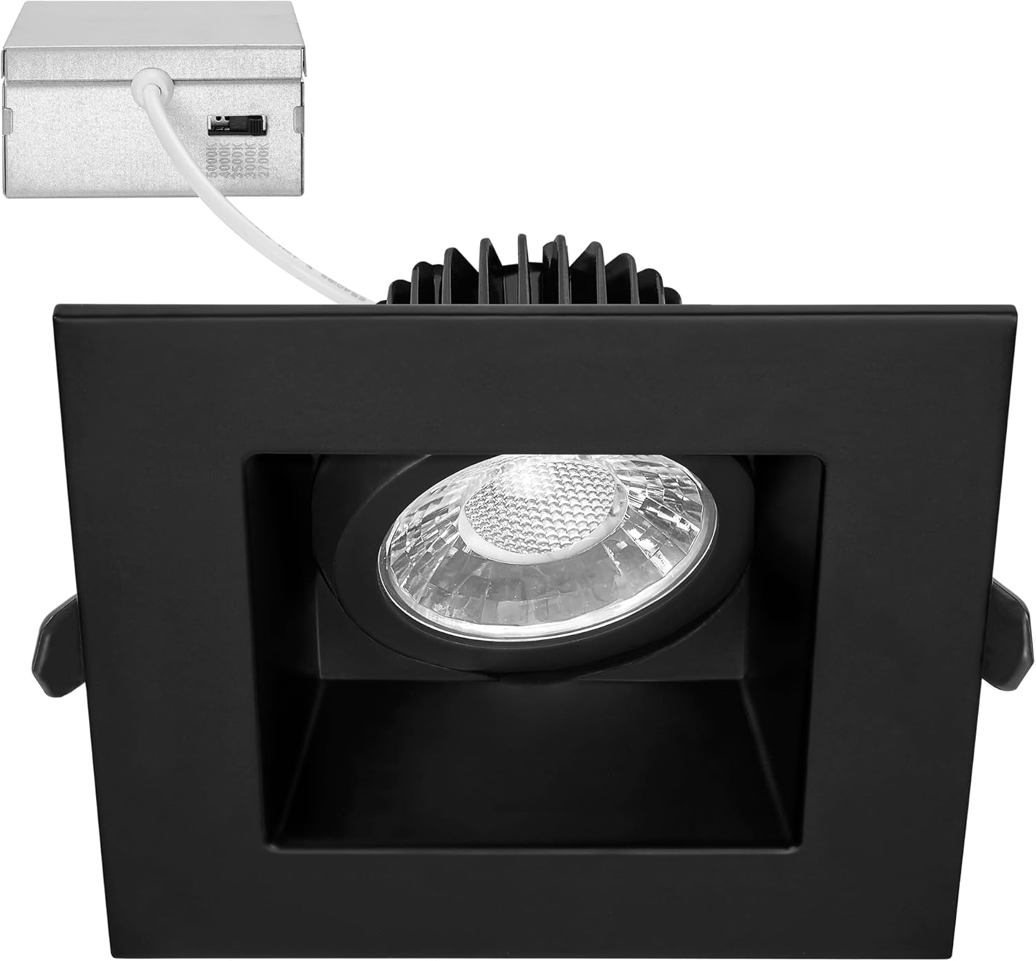 Maxxima 4 in. Adjustable Square Recessed Anti-Glare LED Gimbal Downlight, Canless, 1050 Lumens Color Selectable 2700K/3000K/3500K/4000K/5000K, 360° Rotation, Dimmable Black Trim, 90 CRI, JBox Included
