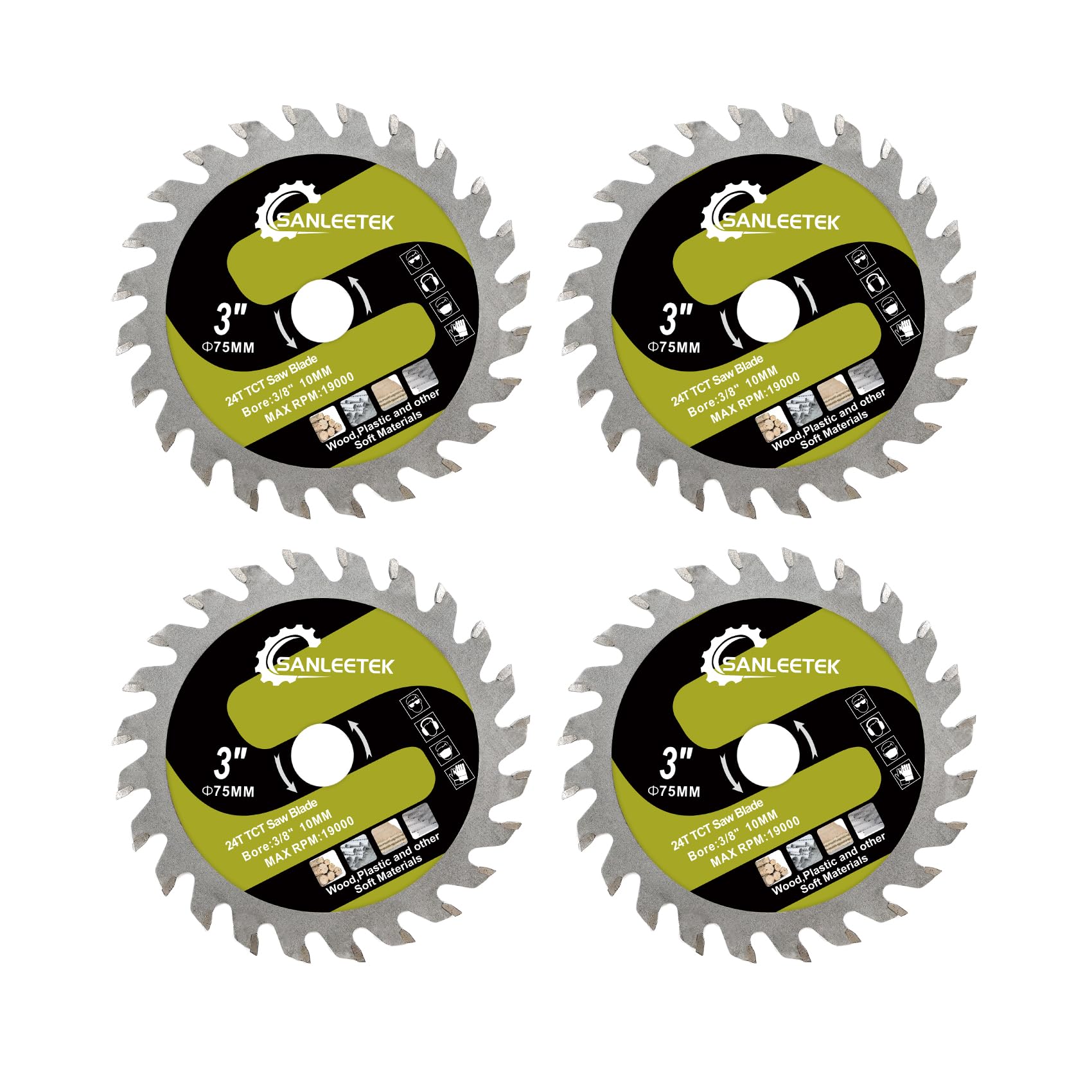 SANLEETEK 4pcs 75mm TCT Circular Saw Blade - 24T Cutting Disc for Wood, Plastic, Plywood and Wood Composite Materials