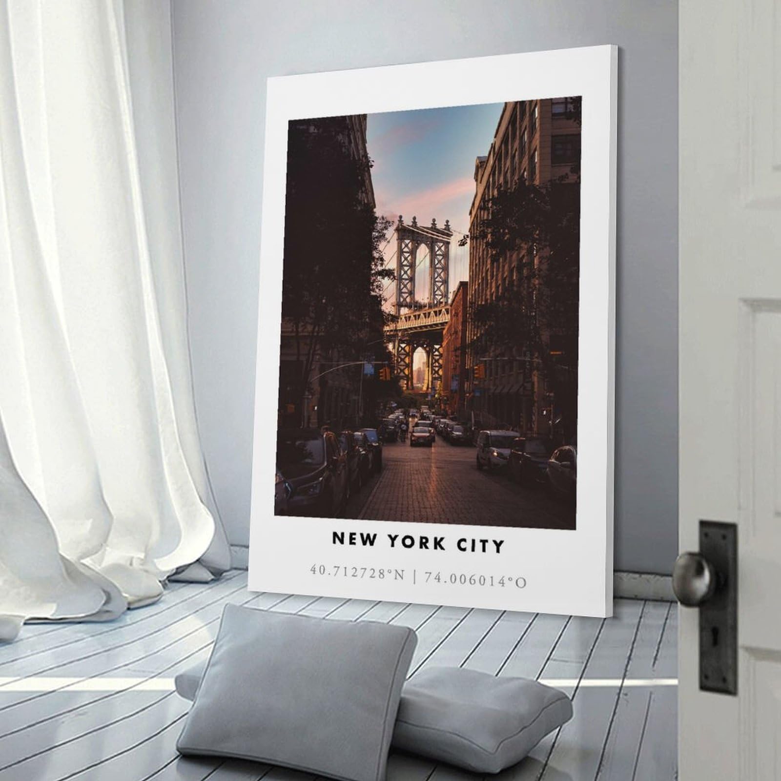 Junmoney Manhattan Bridge Sunset Room Decor Wall Art 24x36inch(60x90cm), for Bedroom, Guest Room Or Reading Nook, An Easy Wall Refresh for Bedrooms
