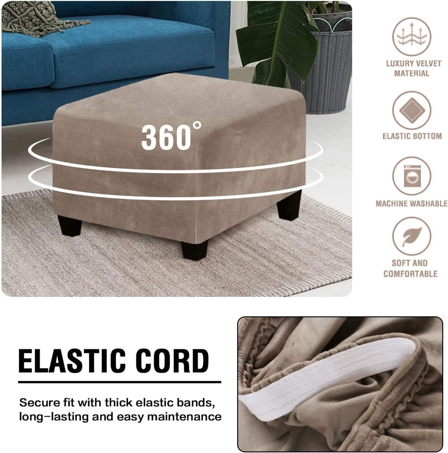 Ottoman Covers Slipcovers Square Round Small Large Footrest Stool Stretch Storage Stool Ottoman Cover Footrest Foot Stool Cover Furniture Protector(#17,95x95x45cm)