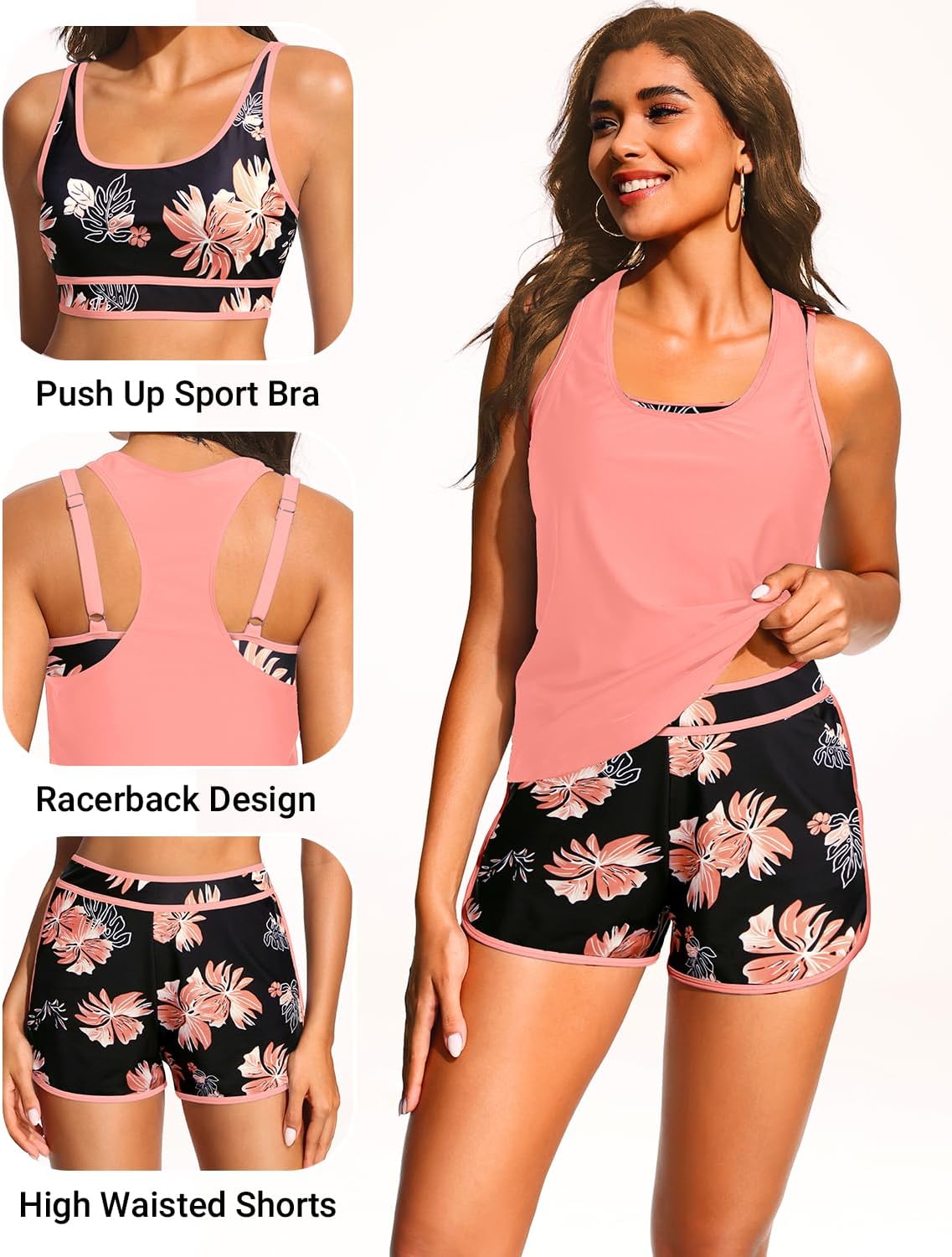 Daci 3 Piece Tankini Swimsuits for Women - Tummy Control Athletic Bathing Suit Sport Bra Modest 2 Pockets Boyshorts 2026 - Image 4