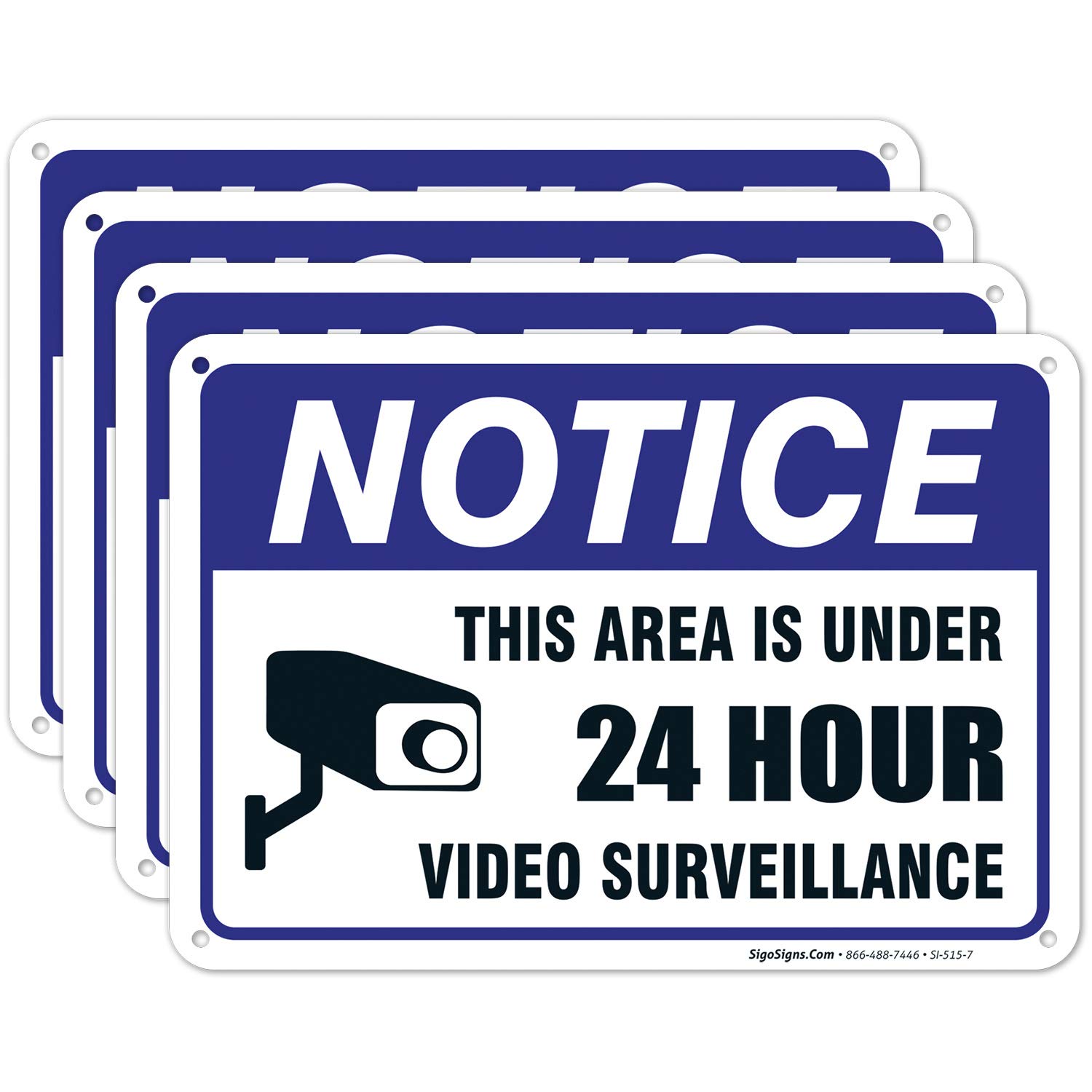 (4 Pack) 24 Hour Video Surveillance Sign, Under Video Surveillance, 10x7 Inches Heavy 0.40 Aluminum, Weather/Fade Resistant, Indoor/Outdoor Use, Made in USA by SIGO SIGNS-image-24