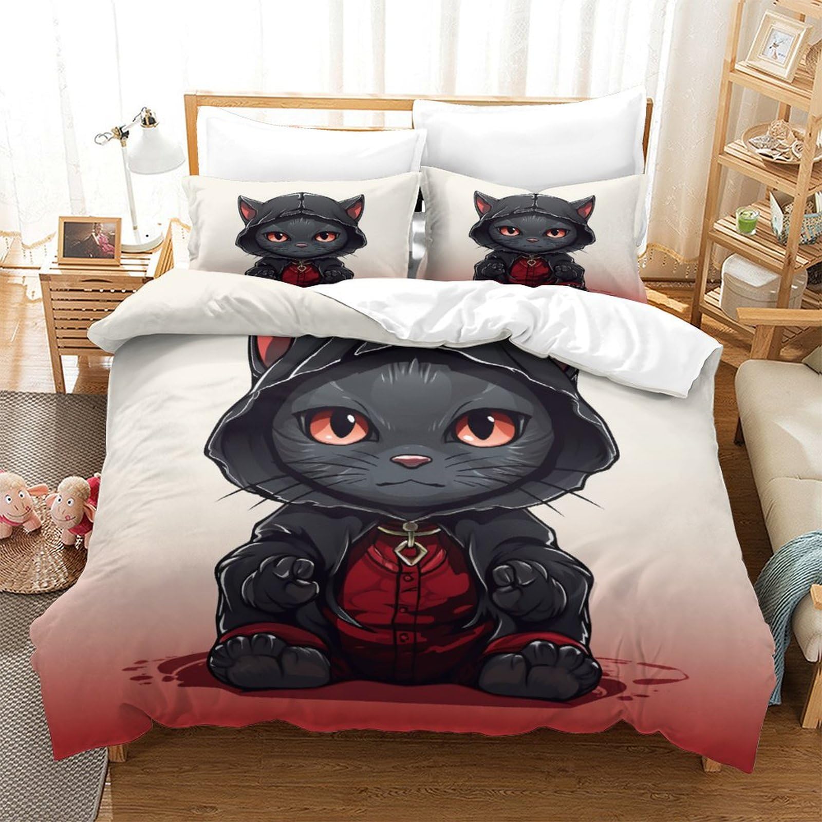 Housse de couette chat noir 260x220 cm pour des nuits de douceur