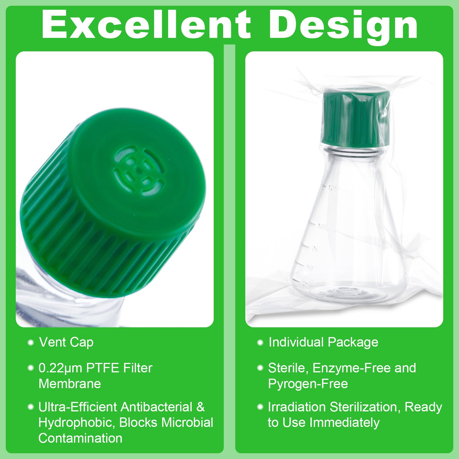 12 frascos Erlenmeyer, frasco de plástico Erlenmeyer de 125 ml, pistón cónico con tapón de rosca para trabajos de laboratorio, experimentos químicos y aplicaciones científicas (24 unidades de 125 ml)