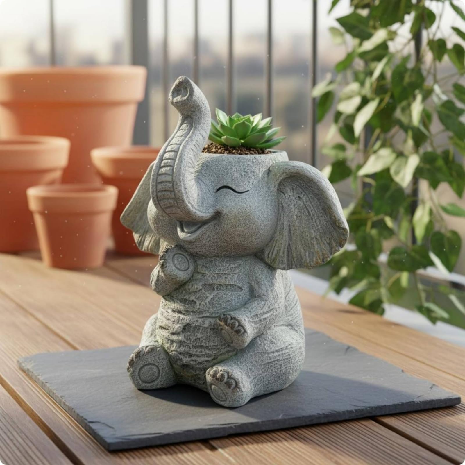 Dekorativer Pflanzkübel Blumentopf Pflanzgefäß Pflanzengefäß Tierfigur aus Magnesiumoxid mit Patiniertem Look für Balkon Dekoration für Geschenk Hausdekoration Außenbereich