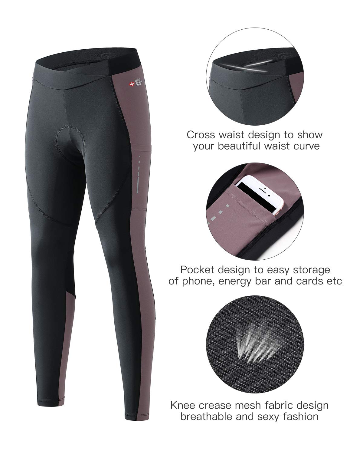 Santic Pantalon Cycliste Femme 7/8 Rembourré Leggings de Vélo Collants de Cyclisme Longues VTT Respirant