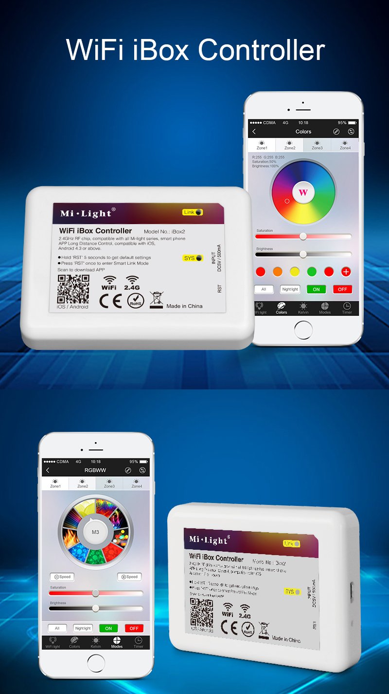 lighteu®, 4x WLAN LED Lampe original MILIGHT Color RGB- Warm Weiß, 6 Watt, E27, dimmbar, mit 4 zone Fernbedienung, Farbwechsel Glühbirne, inkl. Wlan Controller steuerbar über IPhone/Android App