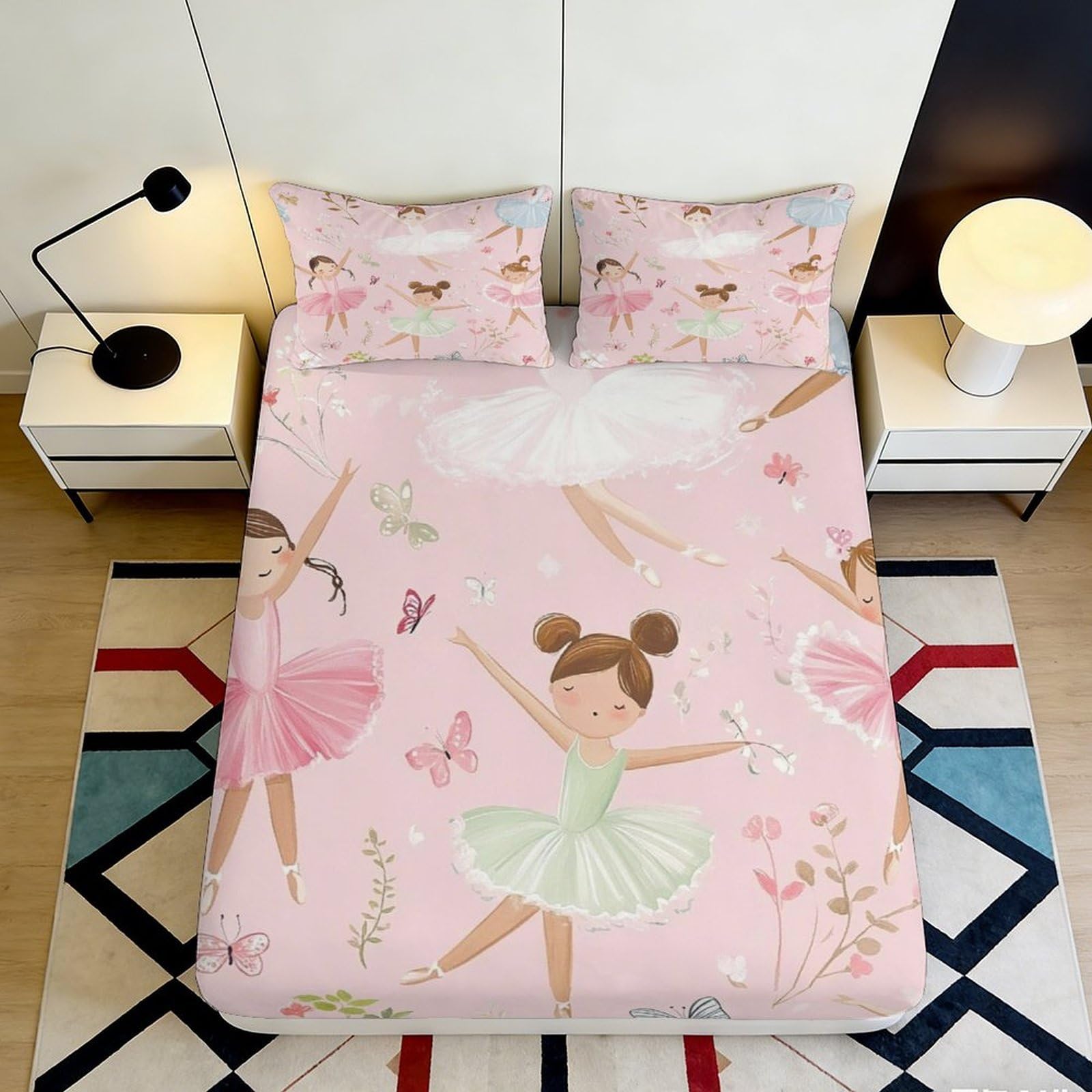 Jqzkxnhpbr Style-2 3D Printed Ballet Dancer Fitted Sheet Microfiber Pink Bedroom Decor Butterfly Bed Cover Anti-Slip Easy Care For All Ages 90X200x25cm