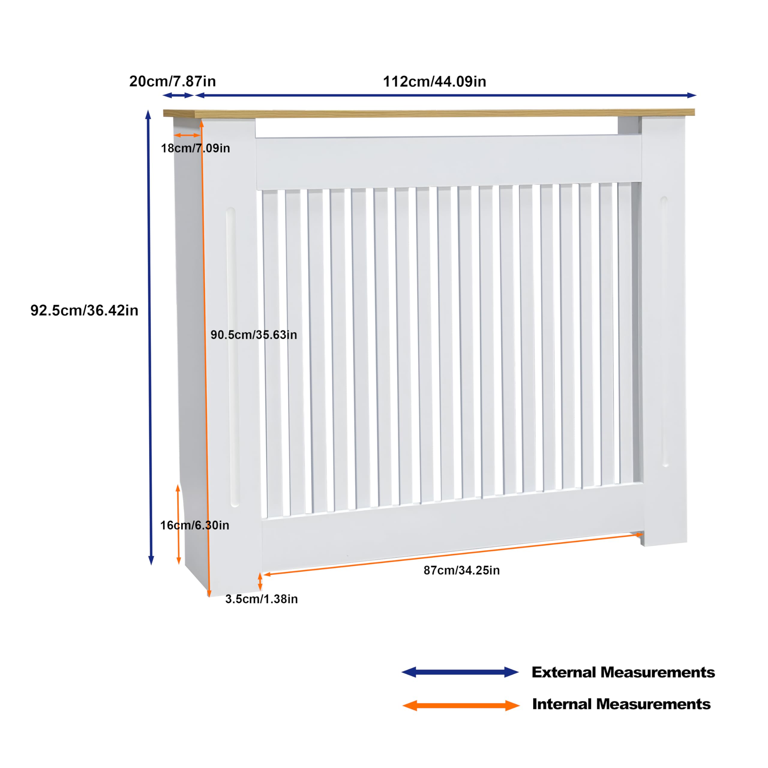 FATIVO Cubierta de Radiador Alta Blanca Moderna: 112x20x92.5cm Cubre Radiadores con Estante Superior de Madera MDF, Cubierta para Radiador Reforzada y Duradera para el Hogar u Oficina(Vertical)