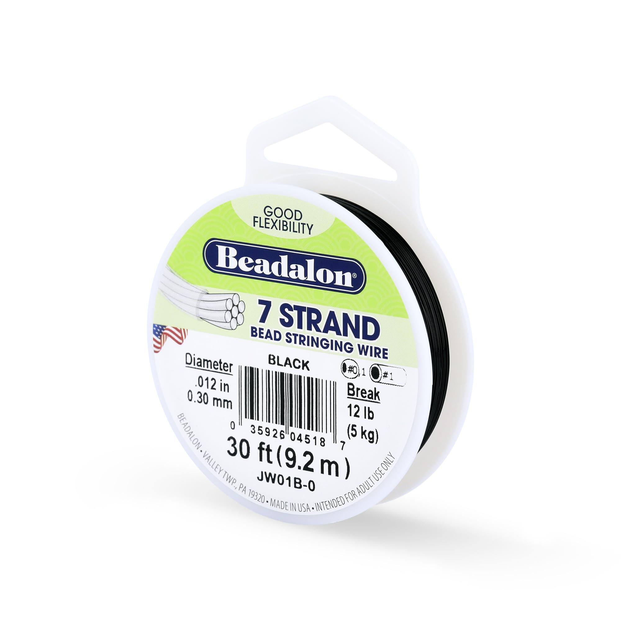 Beadalon Black 7 Strand Stainless Steel Bead Stringing Wire, 0.012 In / 0.30 Mm, 30 Ft / 9.2 M