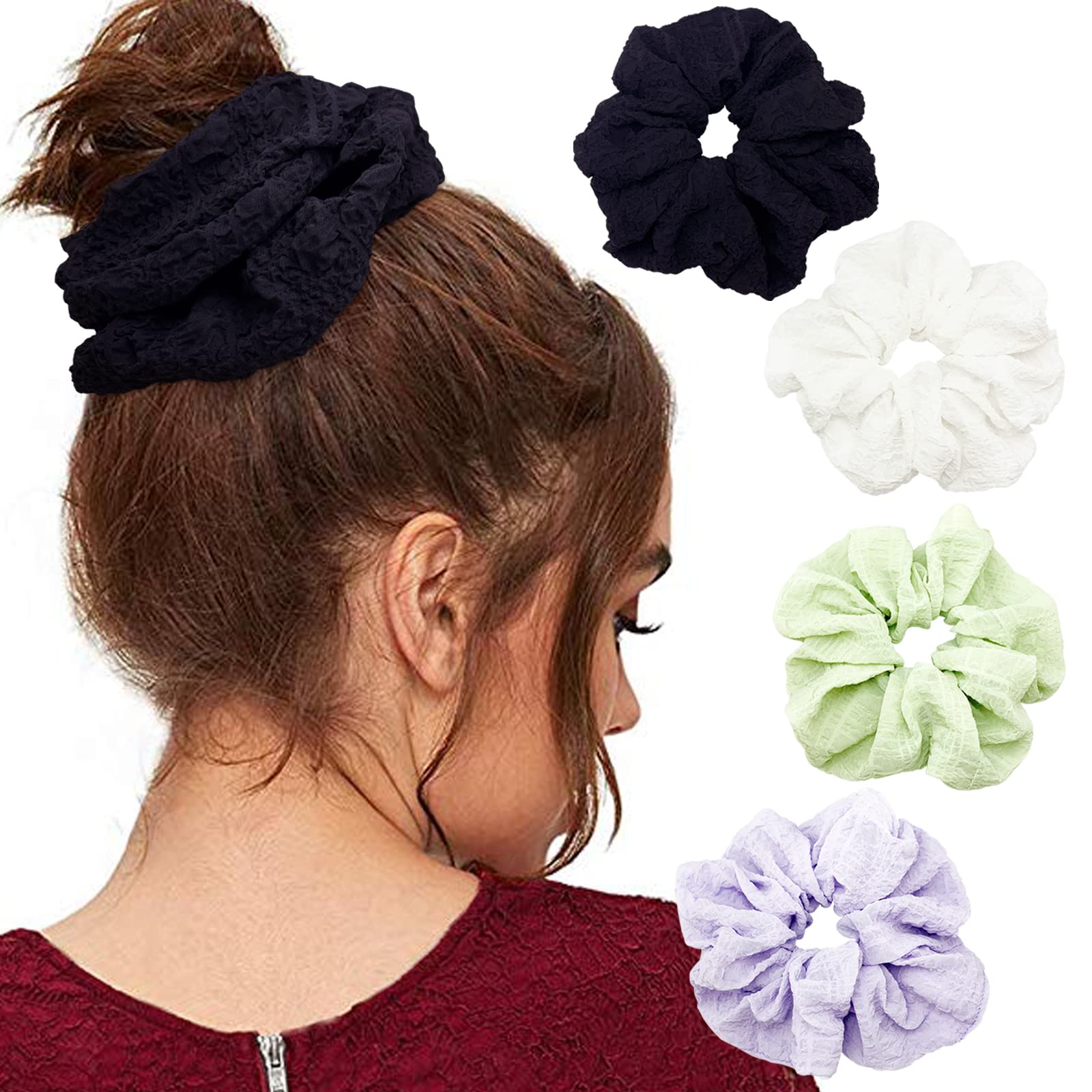 Amazon.com : BETITETO Flower Chiffon Jumbo Scrunchies for Curly Hair Bobbles  Elastic Ties Large Ponytail Holder for Women Girls, Pack of 4 (Solid Color)  : Beauty & Personal Care