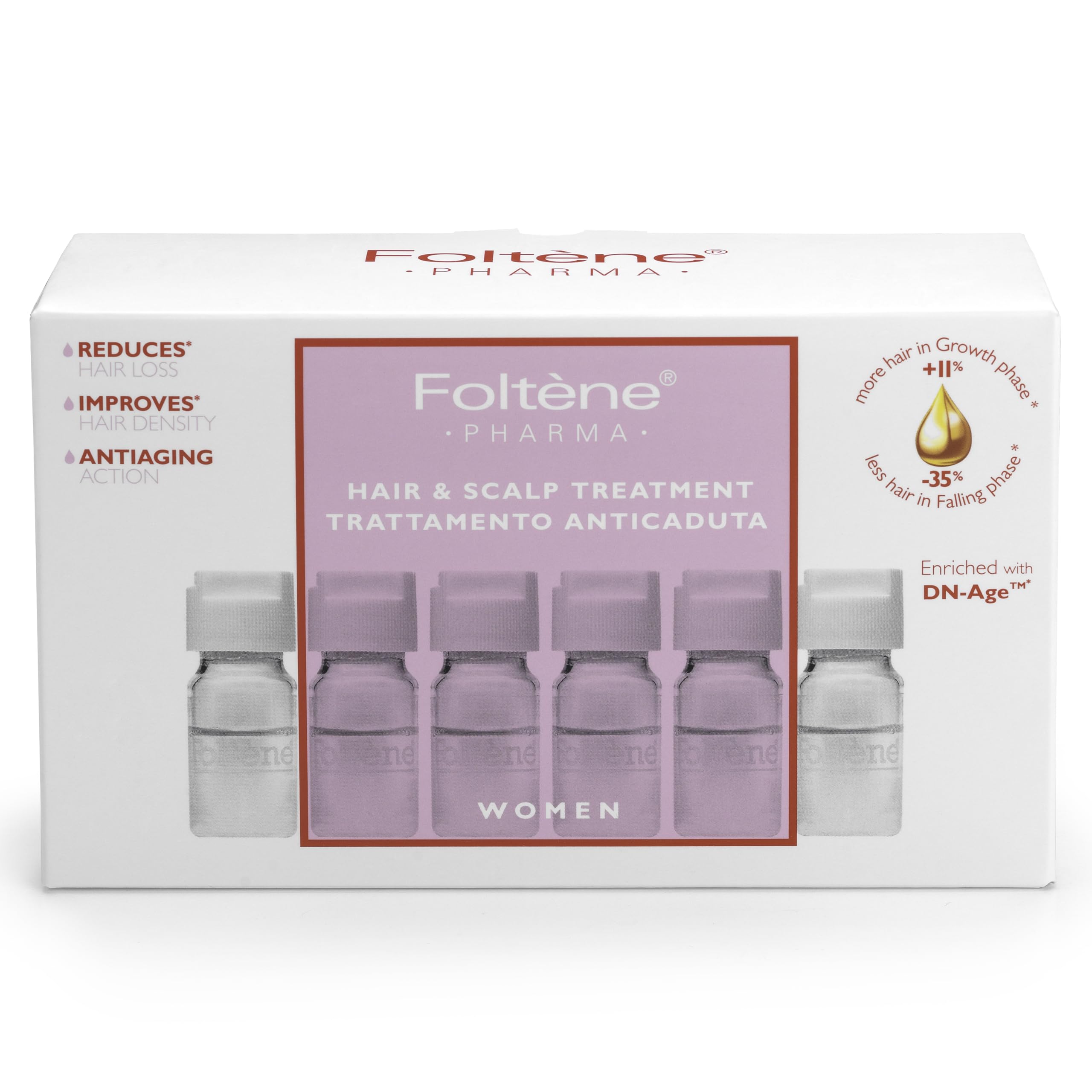 FolteneHair Regrowth Treatment for Women – Hair Serum for Hair Growth with Tricalgoxyl – Anti-Thinning Scalp Formula for Thicker, Stronger Hair – Free from Parabens & Sulfates – 12 Vials