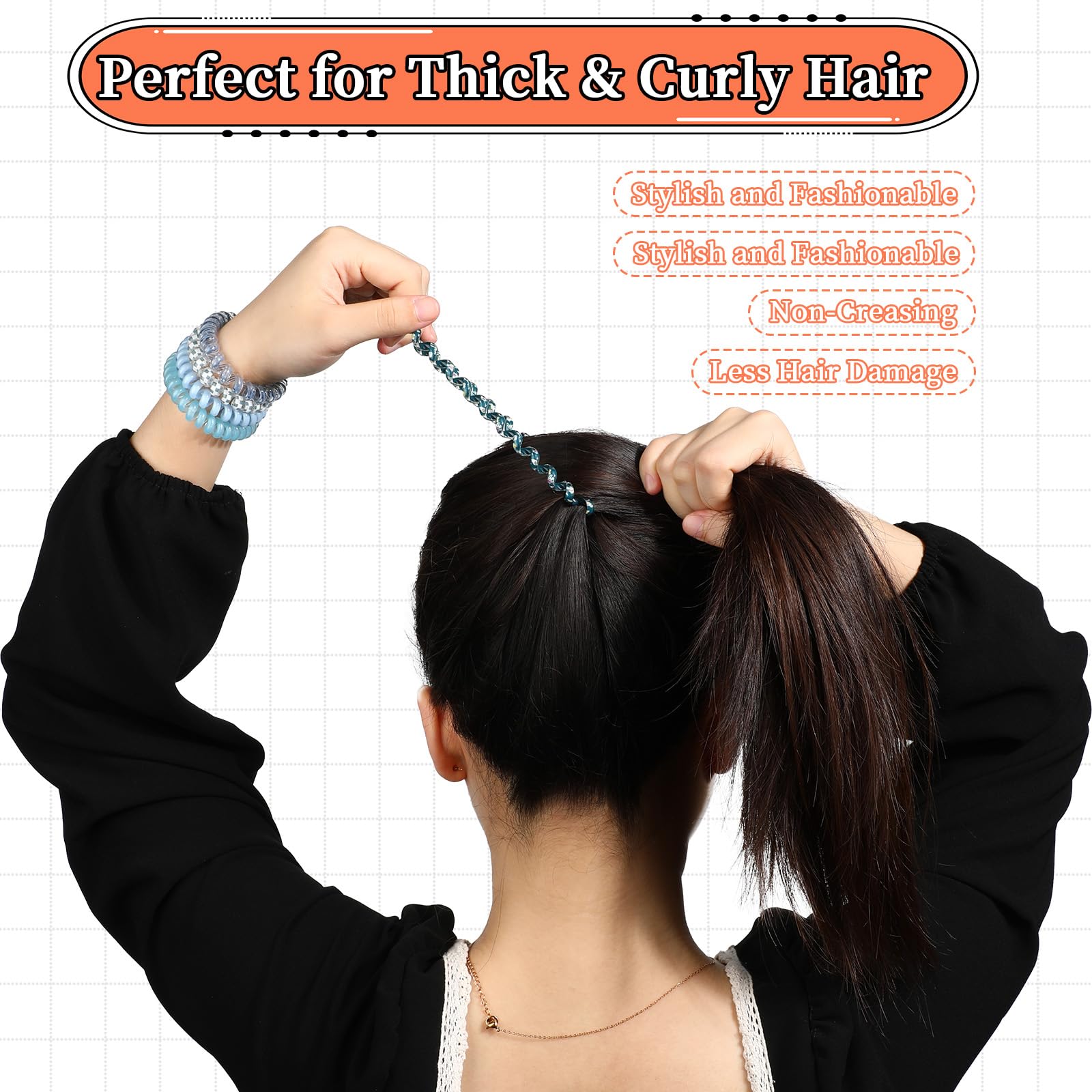 JJUNW 5 Stück Spiral Haargummis, Mehrfarbig groß Telefonkabel Haargummi Elastisch Zopfgummi Elastisch Haarband für Damen und Mädchen(Blaue Serie)