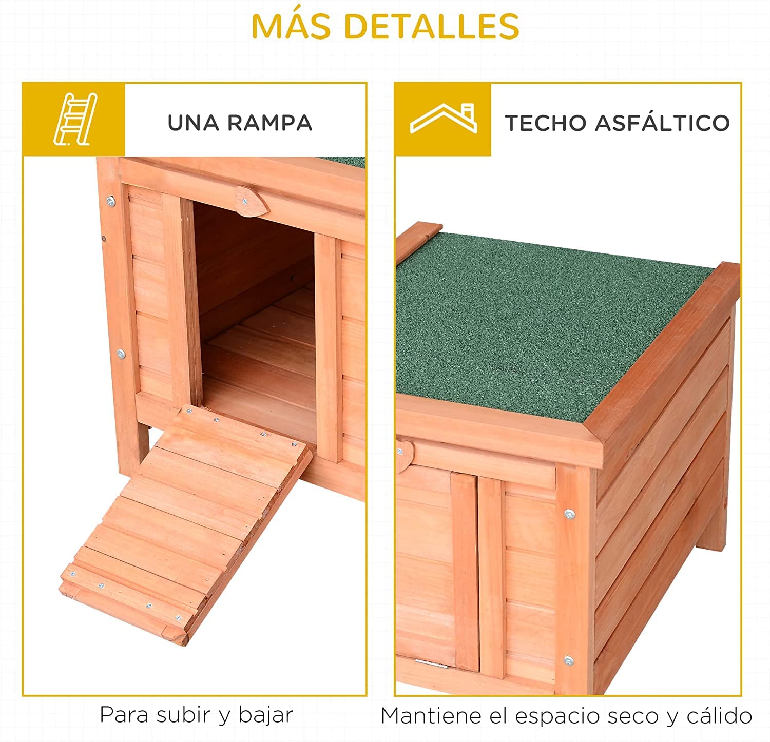 Conejera Madera de Exterior Jaula para Conejo Cobaya Casa para Animal Pequeño 51x42x43cm Caseta Woody (Caseta)