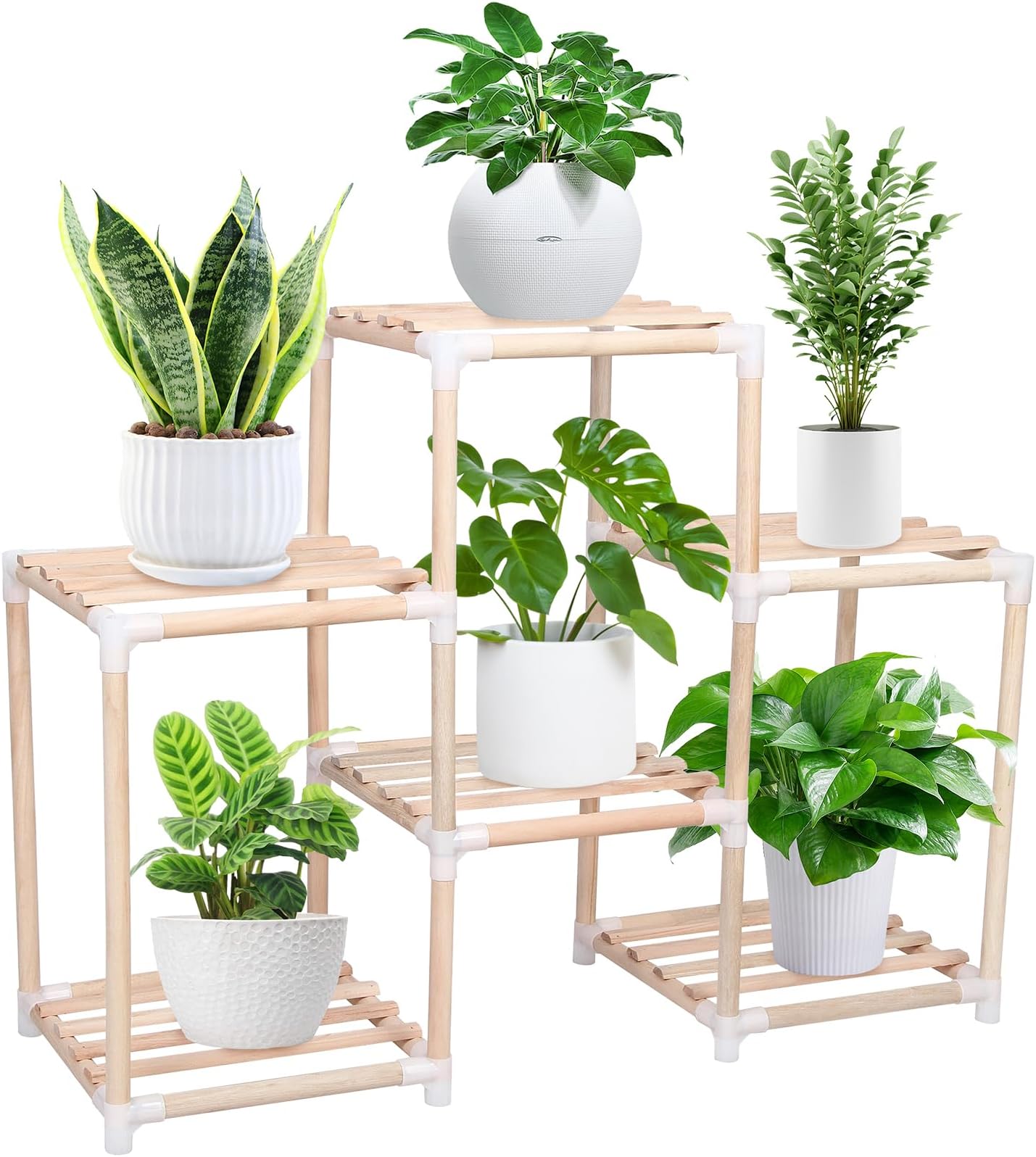Plant Stand Wood Plant Shelf Plant Rack Indoor Multiple Plant Stand Ladder 6 Pots Plant Holder Outdoor Flower Stand for Patio Balcony Garden (6 pots)