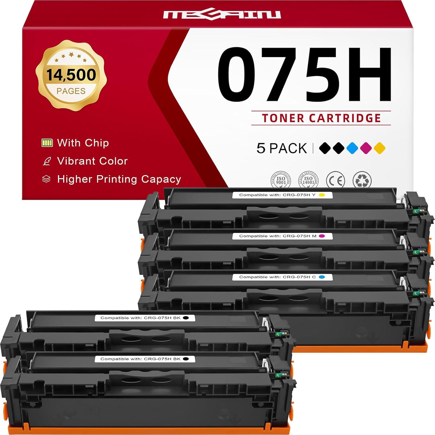 MEGAIN 075H High Capacity Toner Cartridge Replacement for 075H with Color imageCLASS MF665Cdw LBP646Cdw MF663Cdw MF662Cdw LBP647Cdw LBP640 MF660 Laser Printers with Chip(with Chip, 5 Pack)