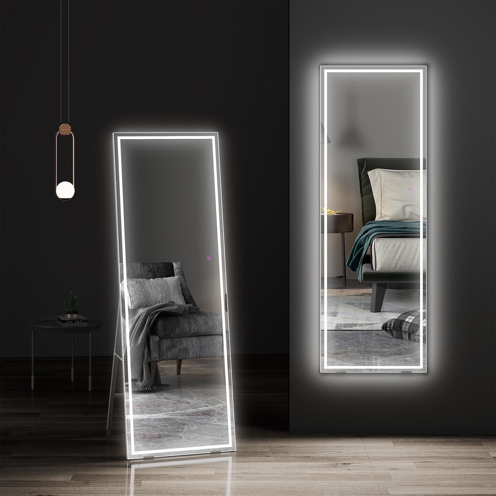 Dripex LED Full Length Floor Standing Mirror, 140x40CM Wall Mounted Mirror with Dimming & 3 Color Lighting for Bedroom (Black Frame)