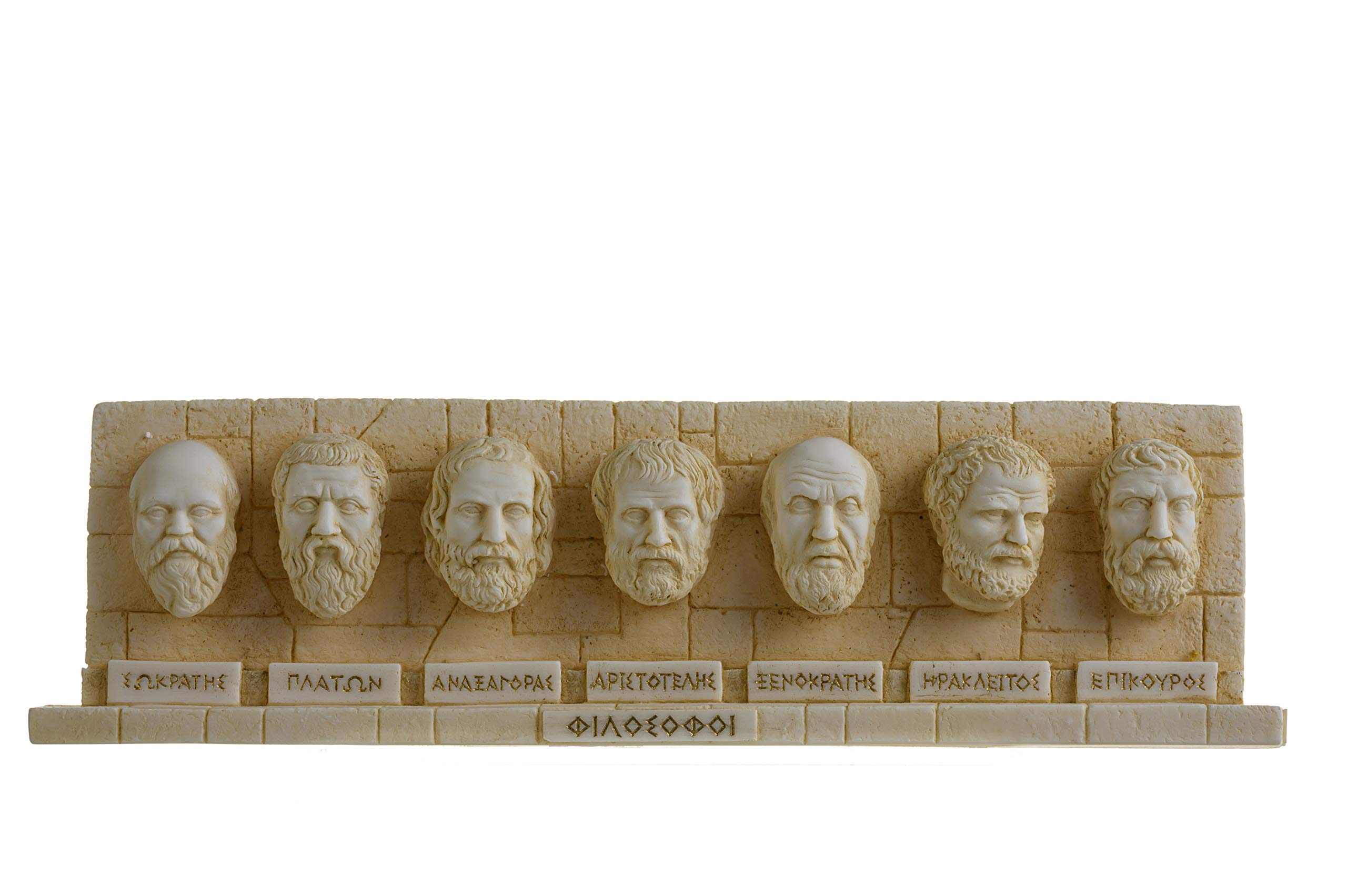 BeautifulGreekStatues Set of Ancient Greek Philosophers Busts Repoussé Alabaster Statue Gold Tone 13.5 Inches