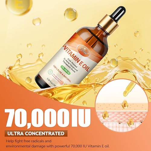 Miniatura 2 de Aceite de vitamina E 100% puro y natural, 70,000 UI de aceite orgánico de vitamina E prensado en frío para piel, cara, cabello, uñas y cicatrices,