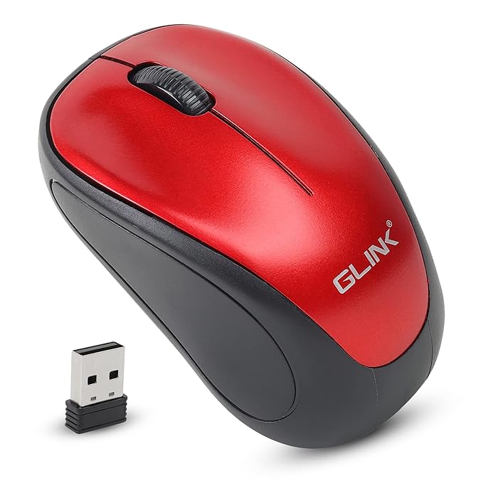 GLINK GMW-04 Wireless Mouse, 2.4 GHz with USB Nano Receiver,Dual Color, Optical Tracking, Ambidextrous, PC/Mac/Laptop - RED Black