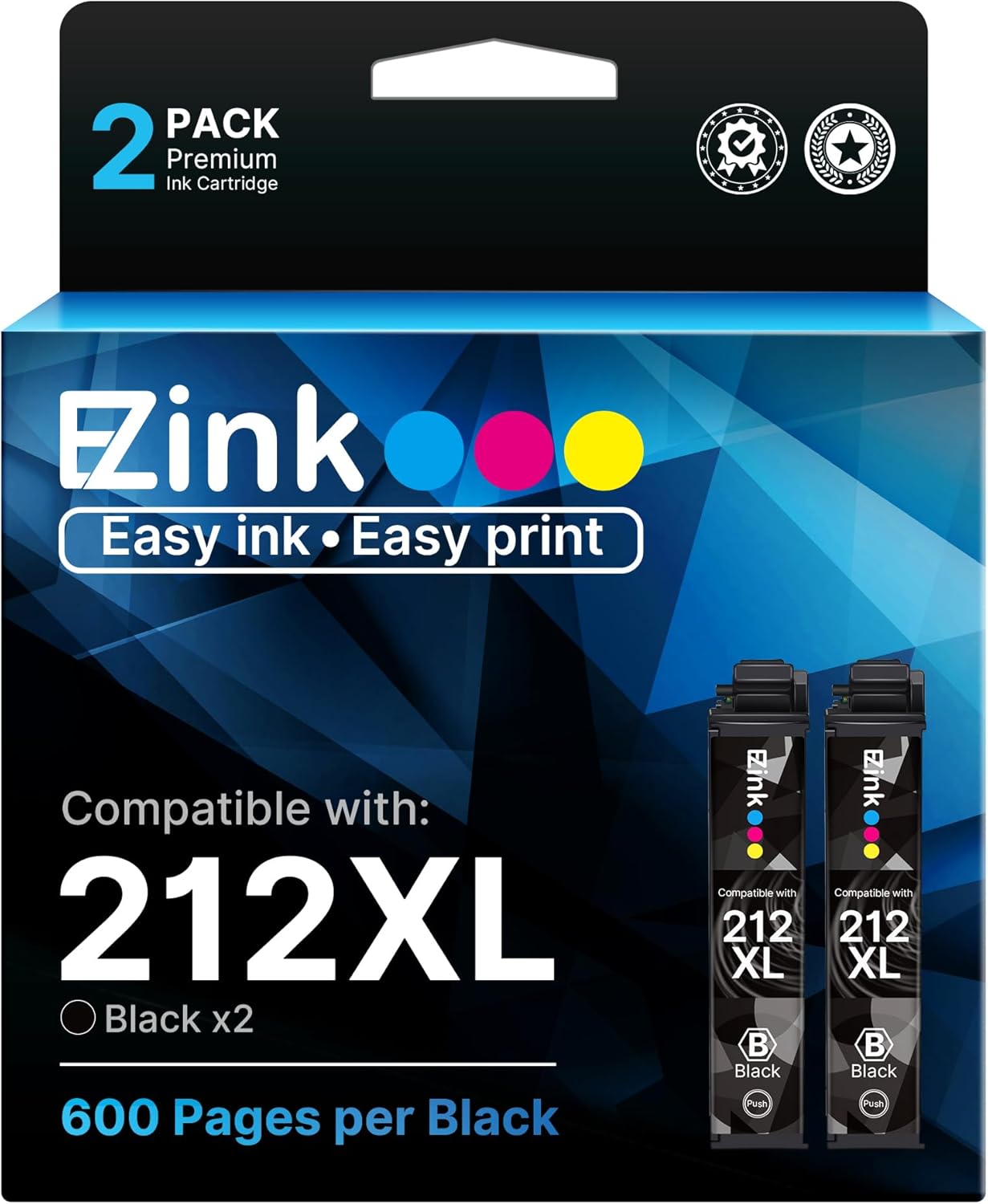 E-Z Ink Remanufactured 212XL Ink Cartridge Replacement for Epson 212 Ink 212 XL T212 to use with Workforce WF-2830 WF-2850 Expression Home XP-4100 XP-4105 Printer New Upgraded Chips (2 Black)