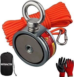 MUTUACTOR Strong Fishing Magnets Double side Retrieval Magnet N52 Neodymium Magnets with 20m(64 Foot) Durable Rope,Powerful Magnets for Fishing and Magnetic Recovery Salvage¡­ (Combined 880lbs with 66 feet rope)