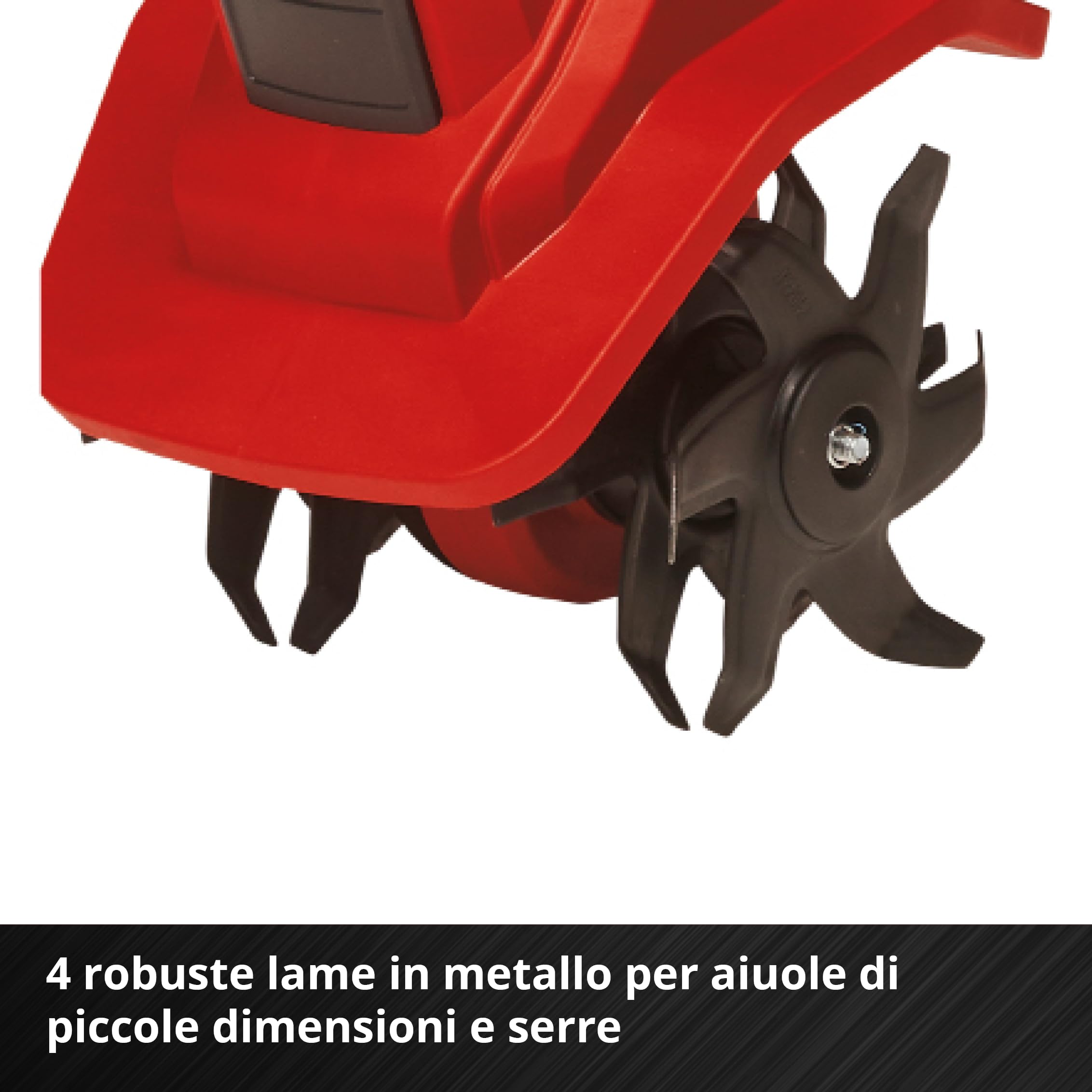 Einhell Motozappa a batteria, 18 V, agli ioni di Li, regolazione della velocità, lama scarificatrice, presa aggiuntiva, senza batteria o caricabatterie, colore: rosso/nero