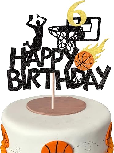 1 paquete de decoración para pastel de baloncesto de 6 cumpleaños con purpurina para fanáticos de la NBA, baloncesto, deportes, pastel para baby