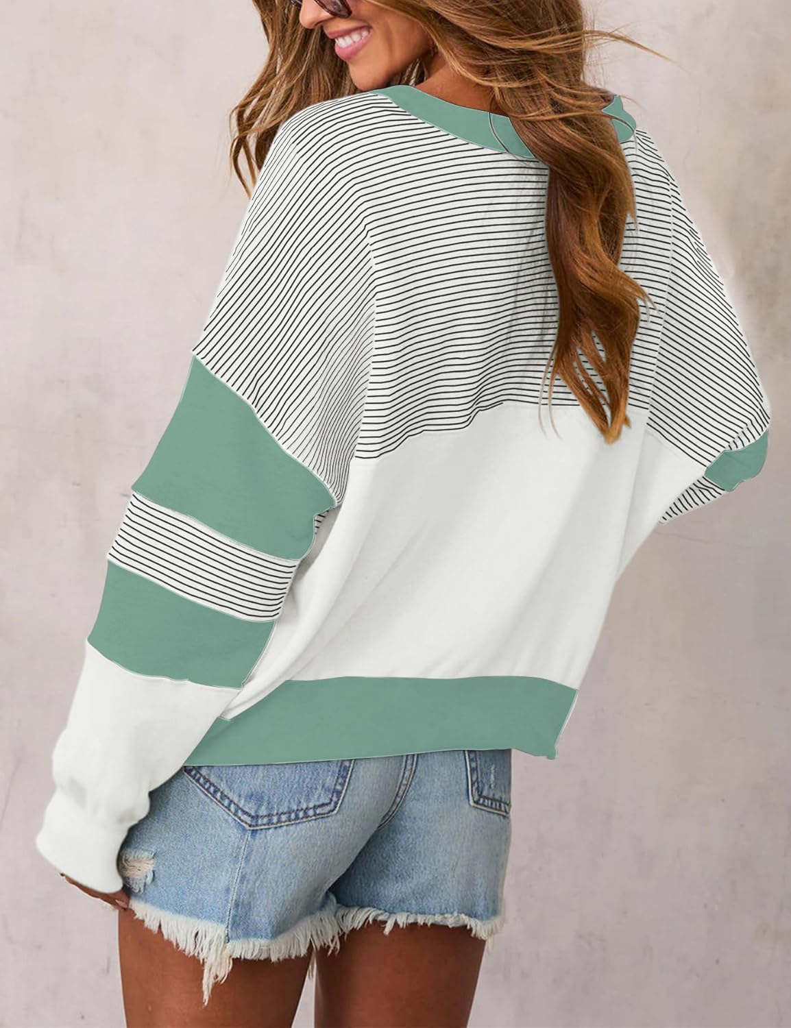 Floral Find Womens Casual Oversized Striped Colorblock Lightweight Sweatshirts Long Sleeve Crewneck Pullover Fall Tops - Image 2