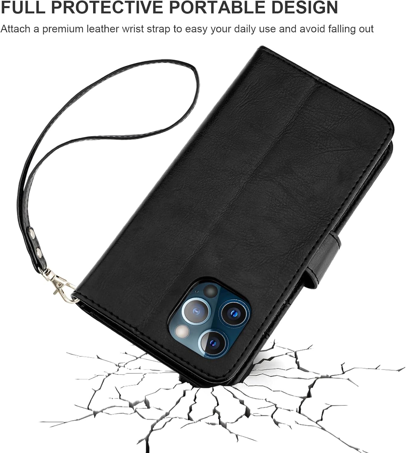 Bocasal for iPhone 13 Pro Wallet Case Compatible with MagSafe Wireless Charging, RFID Blocking Magnetic Leather Case with Card Slots Holder Kickstand Detachable Wrist Strap 6.1 Inch (Black)