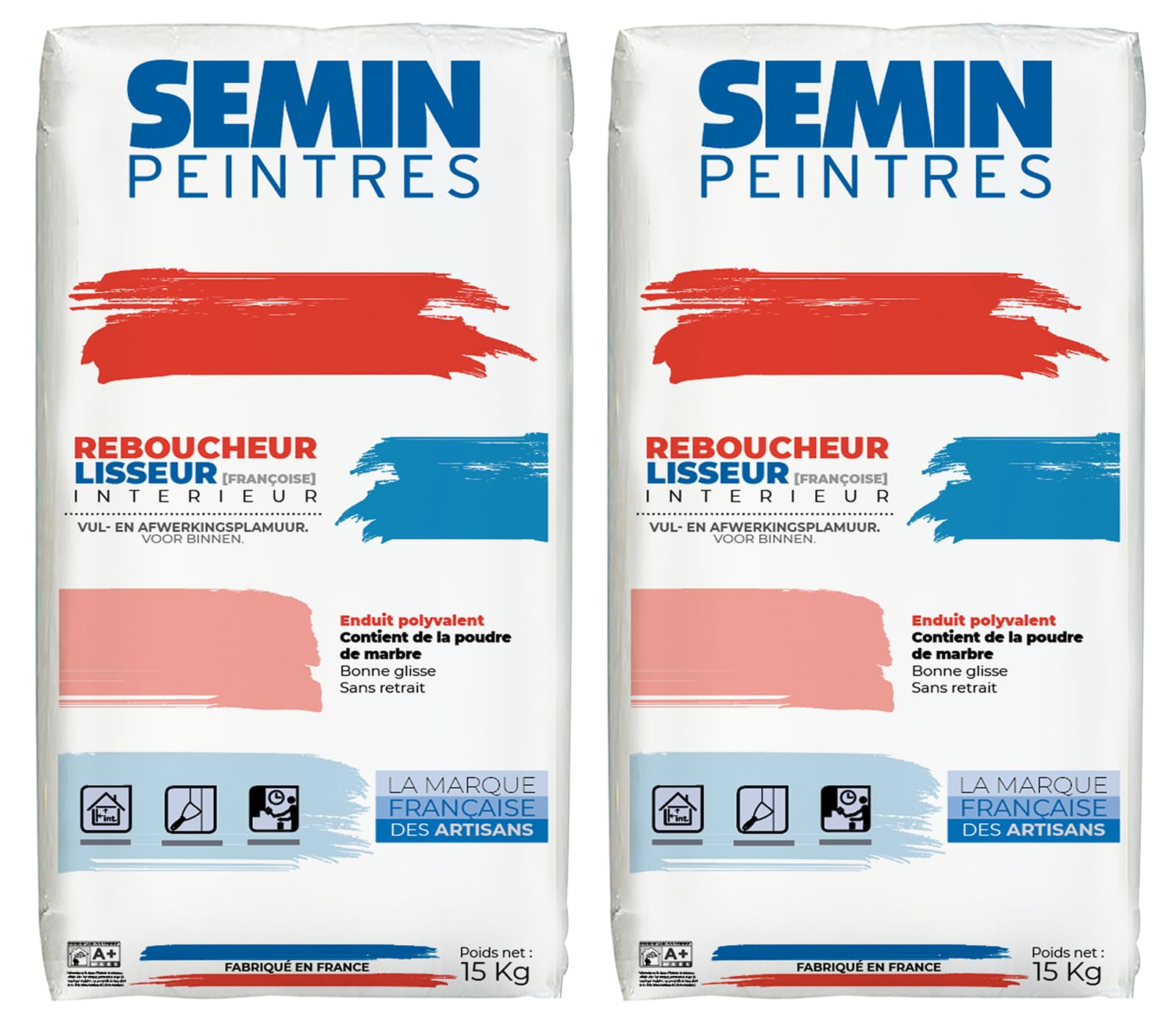 Enduit de Rebouchage et Lissage Semin (Françoise), Intérieur, en Poudre, sac 15 kg, lot de 2