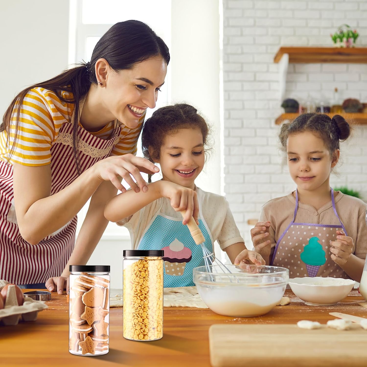 Dandat 16 Pack 30 oz Plastic Jars with Lids Plastic Mason Bottles Container Canister Wide Mouth Cylinders Kitchen Home Organize Storage for Dry Good, Spice, Honey, Candy, Peanut Butter(Black)