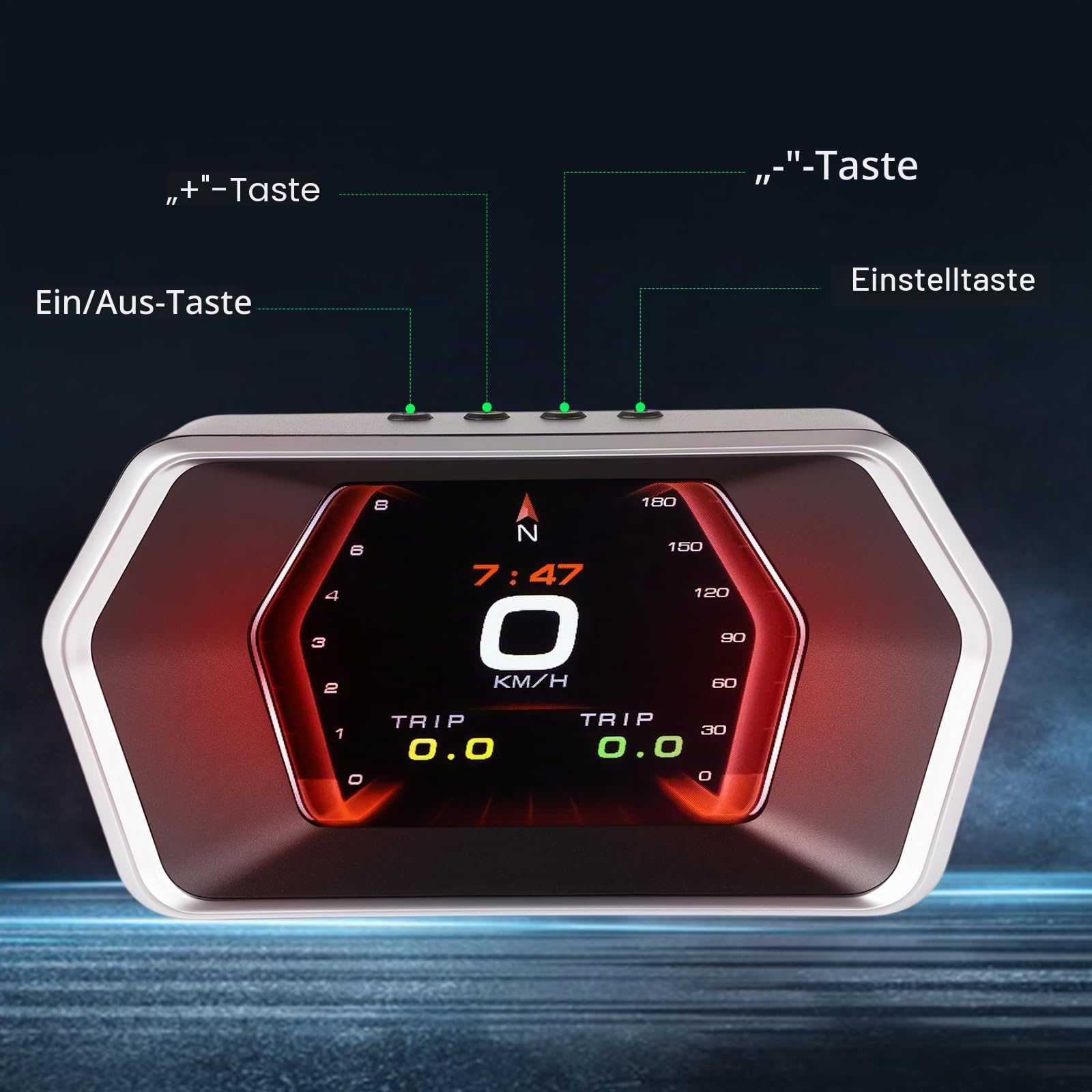 SIXTOP OBD2 GPS Dual System 3 Zoll Auto-HUD-Display - Digitaler Tachometer mit Wassertemperatur-, Spannungs- und Drehzahlmesser - Universelles Head-Up-Display für alle Fahrzeuge