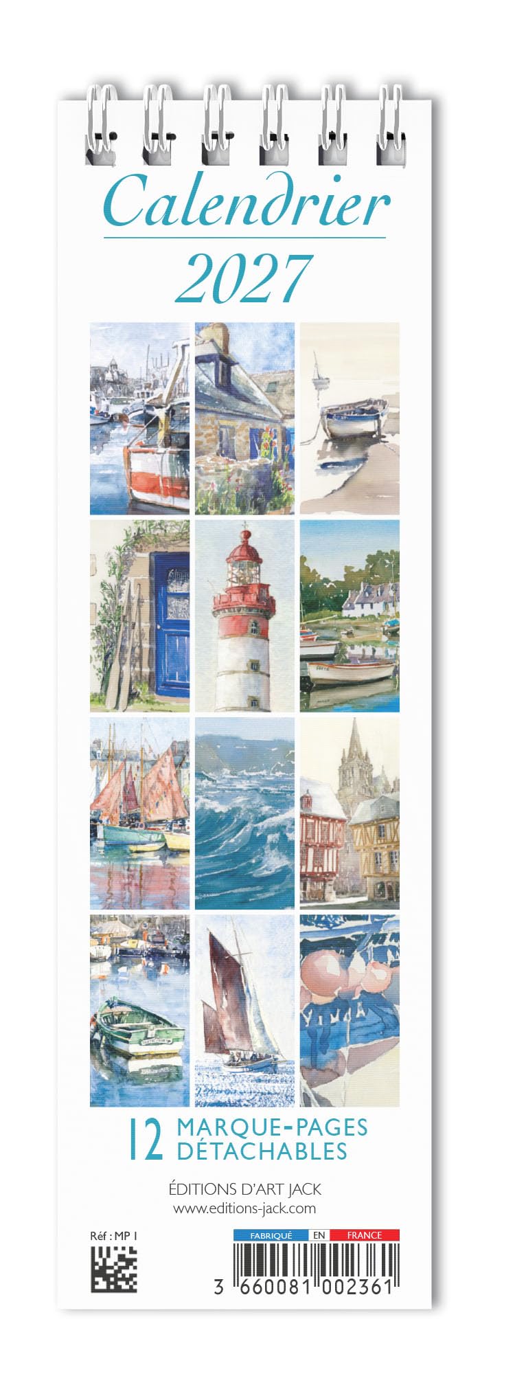 Calendrier Marque Page 2027 Aquarelle Vanderbergue Voiliers Format 5.5x17cm (AJZMP001)+ offert un agenda de poche 2027