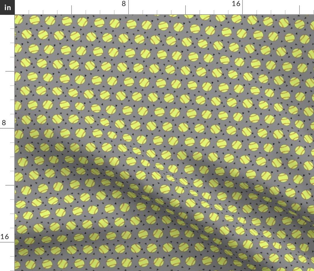 Spoonflower Fabric - Small Softball Yellow Girls Sports Ball Gray Sport Printed on Petal Signature Cotton Fabric by The Yard - Sewing Quilting Apparel Crafts Decor
